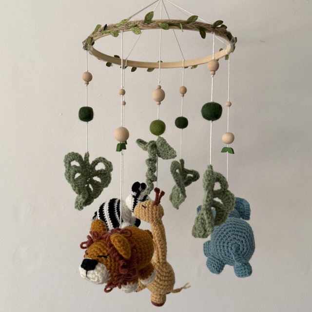 Safari crochet baby mobile