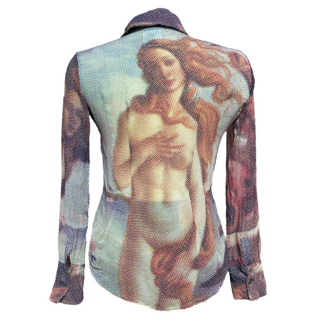 Dolce and Gabbana 199% silk Rare 90s runway Botticelli Birth of Venus dotted chiffon shirt 