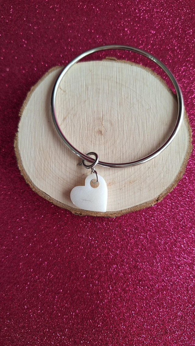 Jonc argenté 68mm cœur amovible blanc 