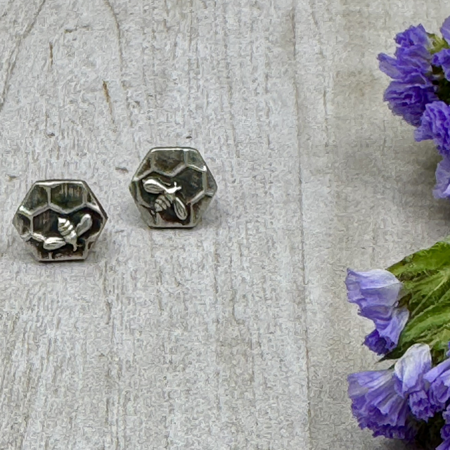 Oxidised Silver Manchester Worker Bee Studs 