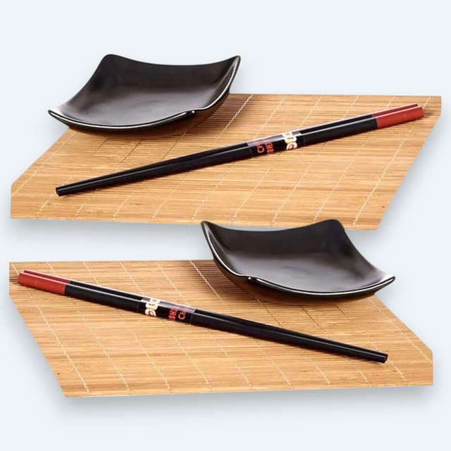 6-teiliges Sushi-Set für 2 Personen – Bambus-Rollmatten & Porzellanschälchen