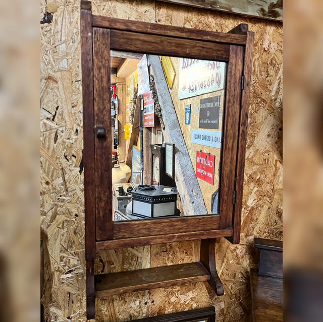A 1930’s/ 40’s Wooden Wall Hung Mirrored Medicine/ Shave Cabinet