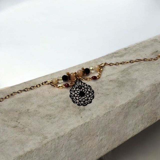 Bracelet acier inoxydable noir bordeaux et beige doré