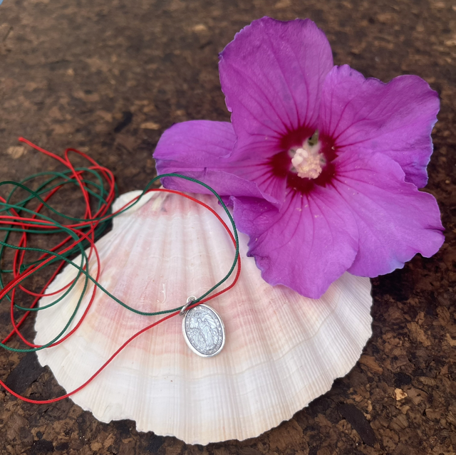 Médaille cordon nylon vert et rouge 