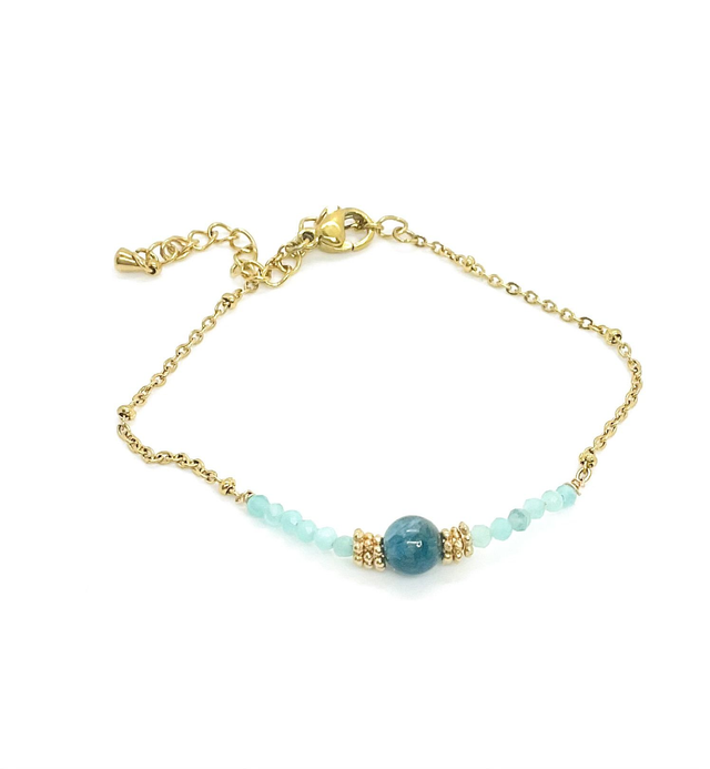 Bracelet doré en acier inoxydable, amazonite &amp; apatite bleue