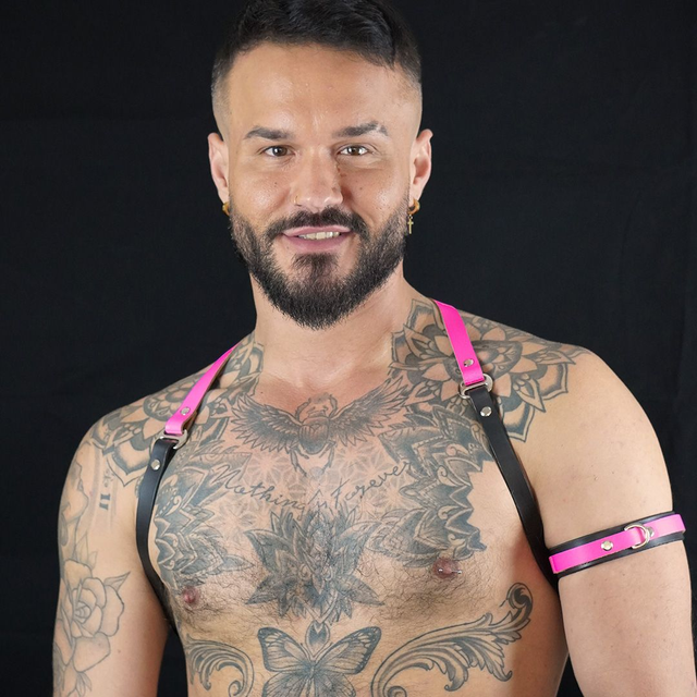 Neon Pink &amp; Black Leather Shoulder Harness