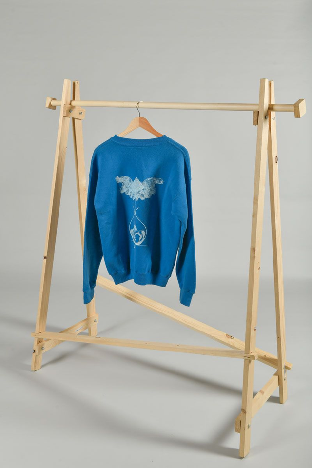 Sweat bleu LEE seconde main sérigraphié – Œuvre main en sablier