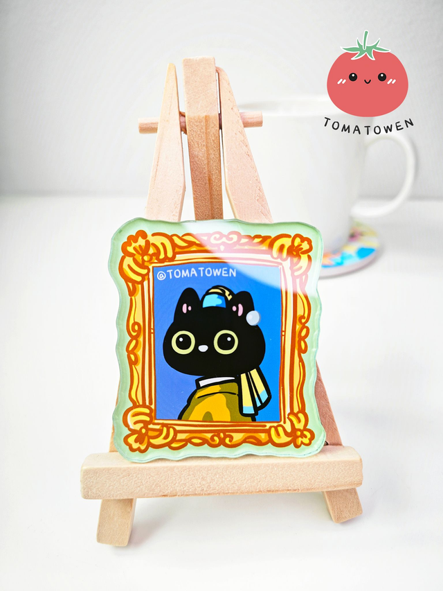 Fridge magnet: Girl with a Pearl Earring painting black cat Kola