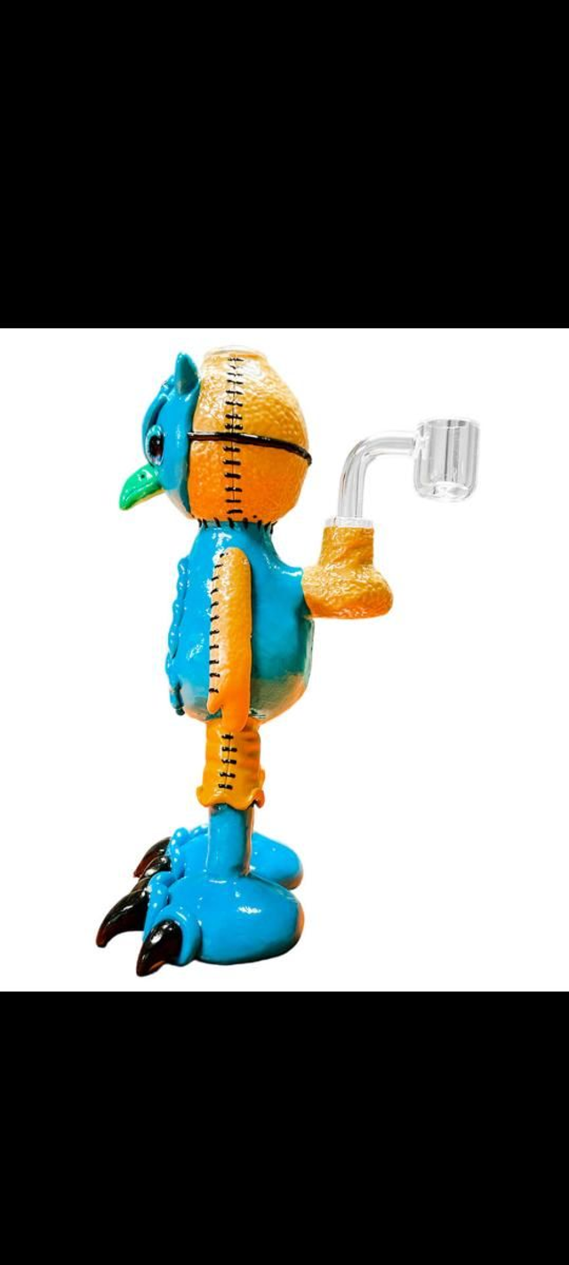 Handmade Blue Bird Glass Clay dab rig 20cm