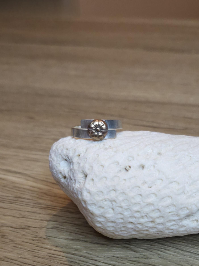 Bronze Mallow bud on crossover ring