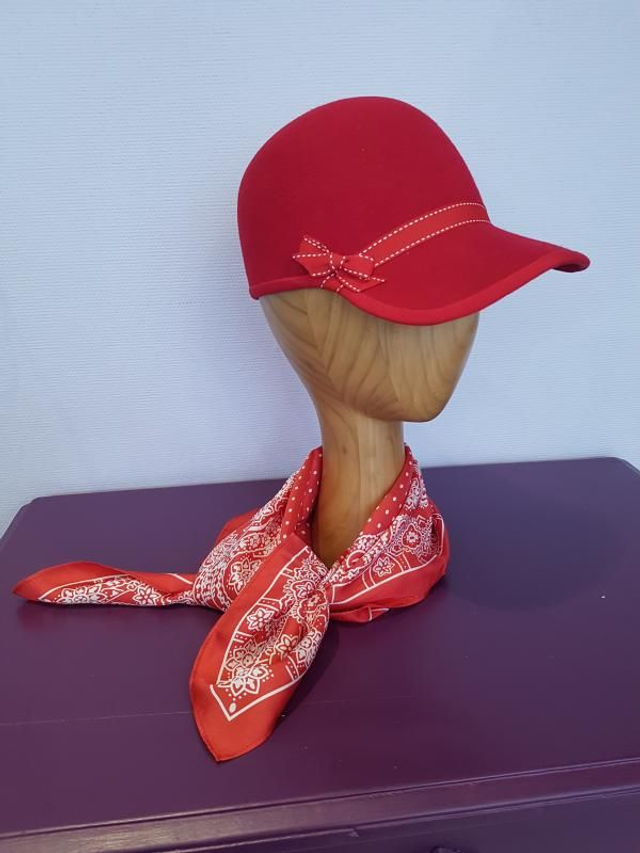 Casquette baseball feutre de laine mérinos rouge vif