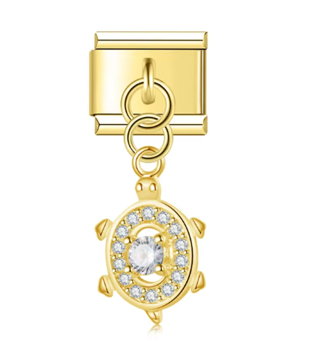 Charm Tortuga con Brillos Colgante Dorado