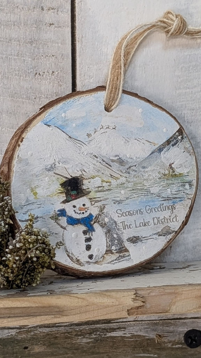 Seasons from The Lake District, Snowman - Log slice