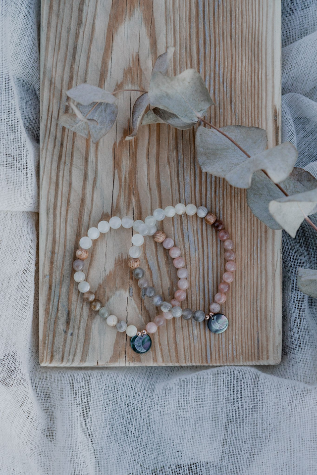 Bracelet sensoriel Pierre de lune/Nacre e Tahiti lune