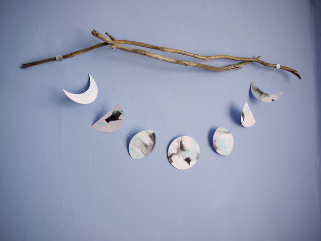 Snow Moon phases ink wall hanging - SPRING // DARK // FEBRUARY