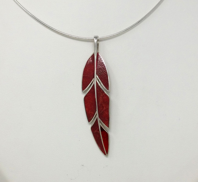 PENDENTIF PLUME DE CORAIL ARGENT MASSIF - VENDU SANS CHAINE - 3910