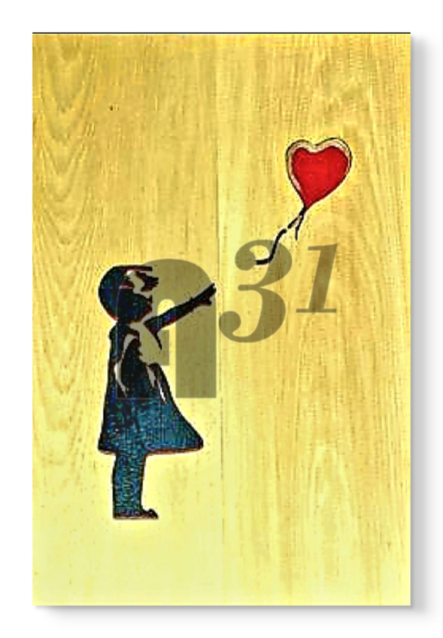 503. Girl  with the Red Balloon- on Cedar- Original 