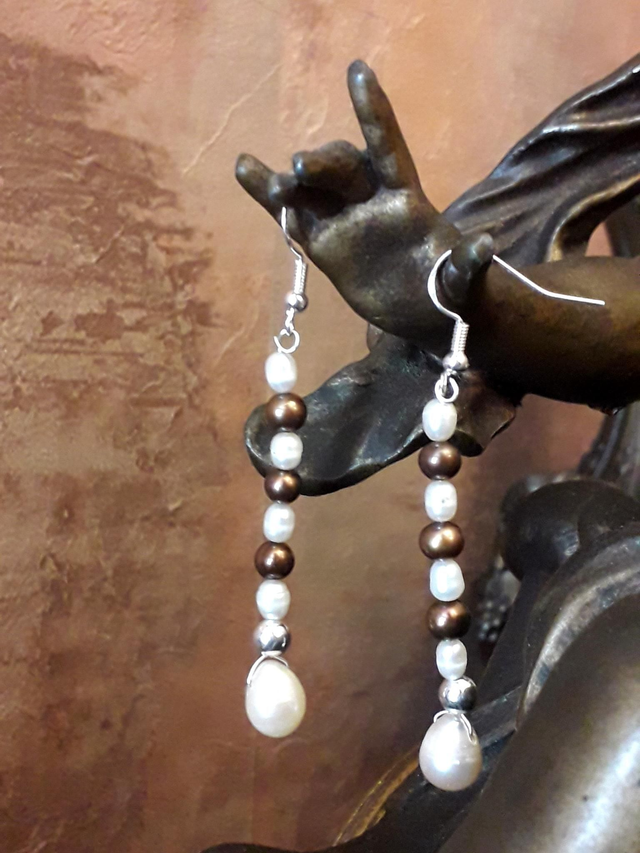 Boucles d'oreilles perles de culture, argent 