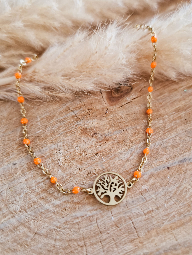 Bracelet "Arbre de vie" - Modèle doré et orange