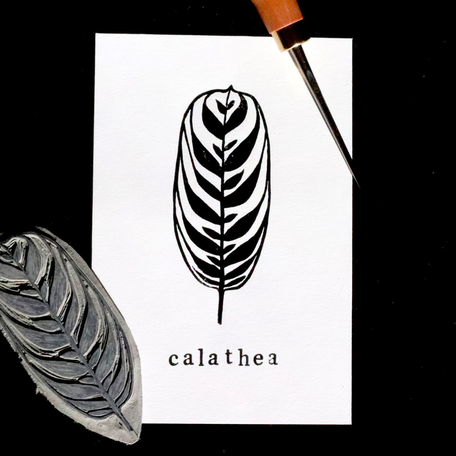 Linogravure A6 feuille de Calathea (3 modèles)