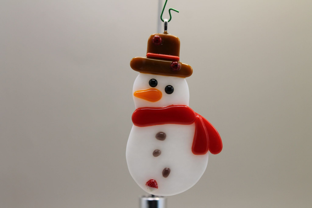 Fused Glass Snowman Christmas Tree Decoration Red Scarf