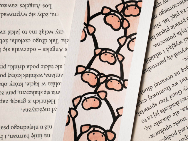 ŚWINKI zakładka do książki, ręcznie malowana akwarela