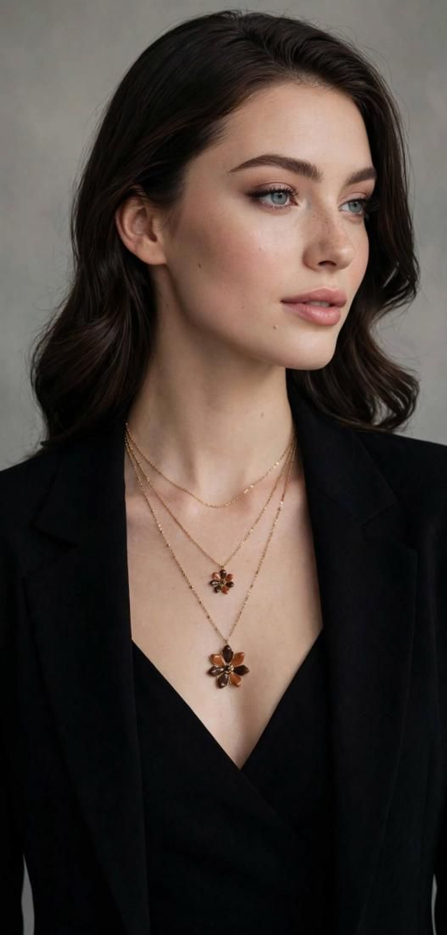 Collier Ikita Paris - Triple chaîne Double Fleur - Acier Inoxydable - Neuf