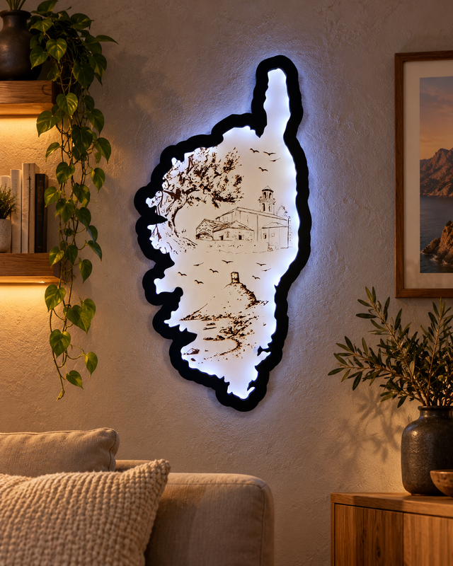 Carte de Corse Composite lumineuse 50 cm – Décoration murale