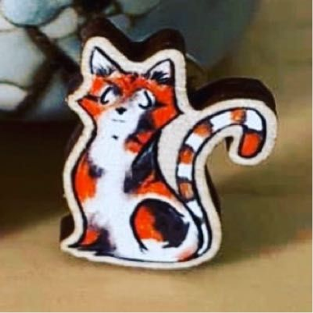 Cat Wooden Pin Badge