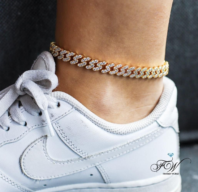 Bracelet Chaîne De Cheville Maille Cubaine Plaqué-or 18k Jaune 8mm