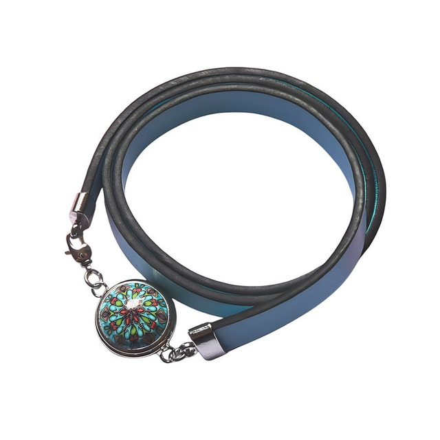 Bracelet homme femme simili cuir bleu clair mandala