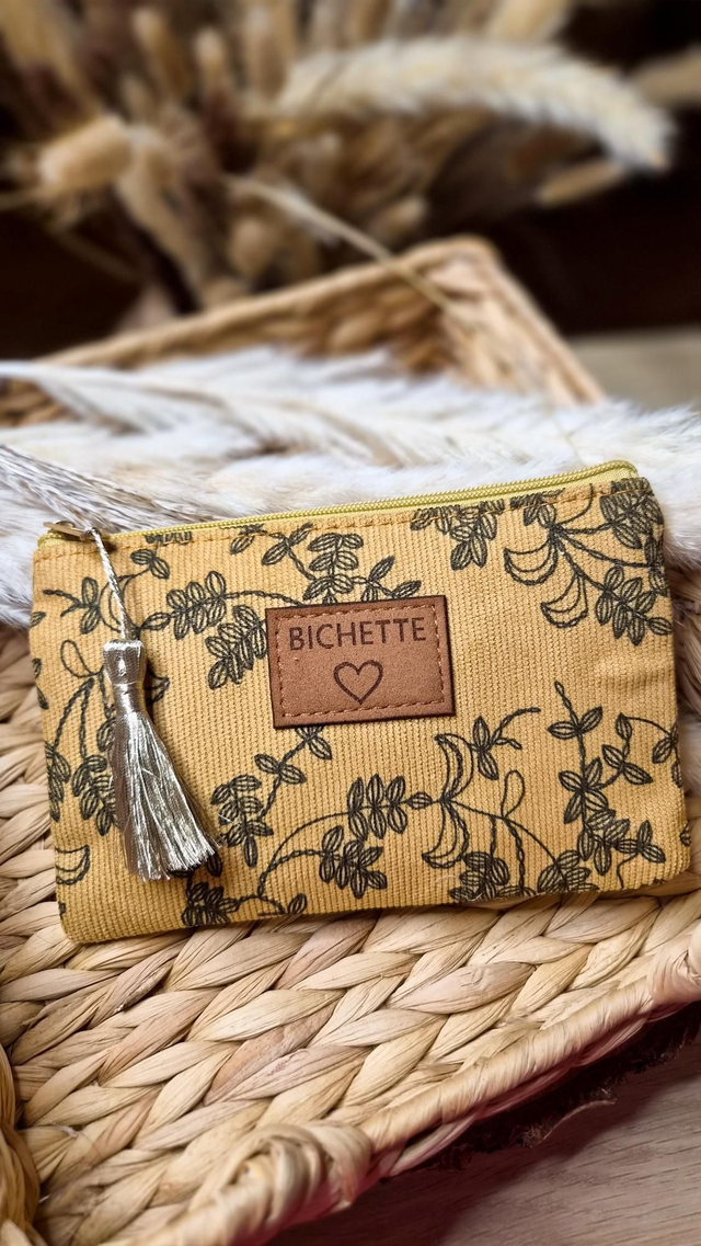 Pochette à message velours "Bichette" - Modèle camel et noir