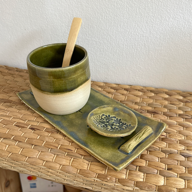 Ensemble plateau feuille verte   