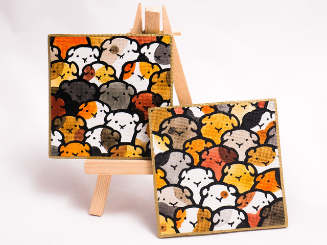 ŚWINKI MORSKIE magnes kwadratowy kształt ręcznie malowany akwarela