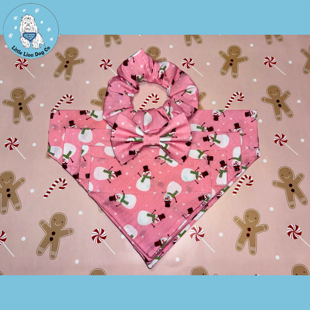 Snowman Party Pink Handmade Christmas Dog Accessories 
