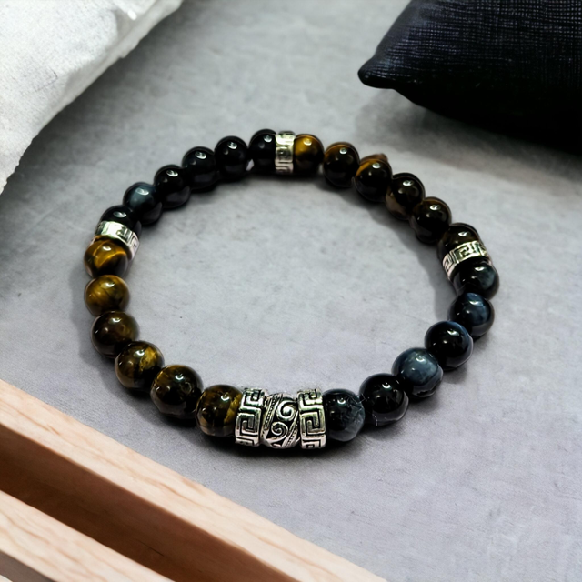 Protection et chasse les pensées négatives /Bracelet œil de tigre et œil de faucon /8mm