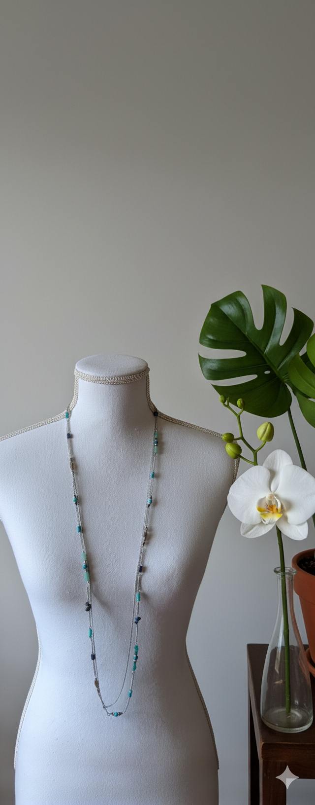 Sautoir double rangs bleu