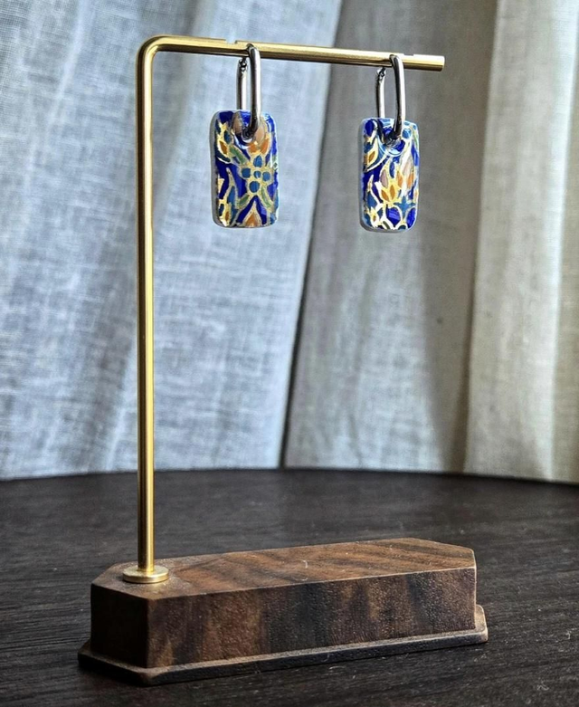 Paire de boucles d'oreilles - porcelaine Thaïlandaise - acier inoxydable argenté