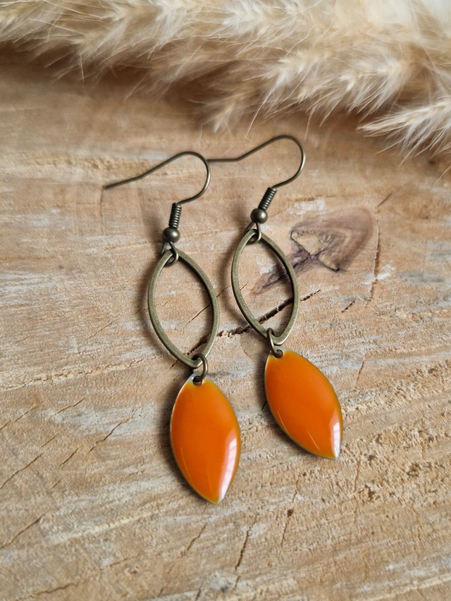 Boucles d'oreilles "Double navettes" - Modèle bronze et orange