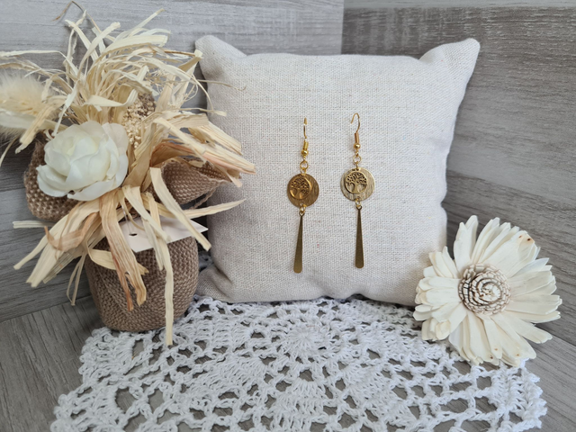 Boucles d&#039;oreilles dorées arbre de vie grande Légères Et Hypoallergénique