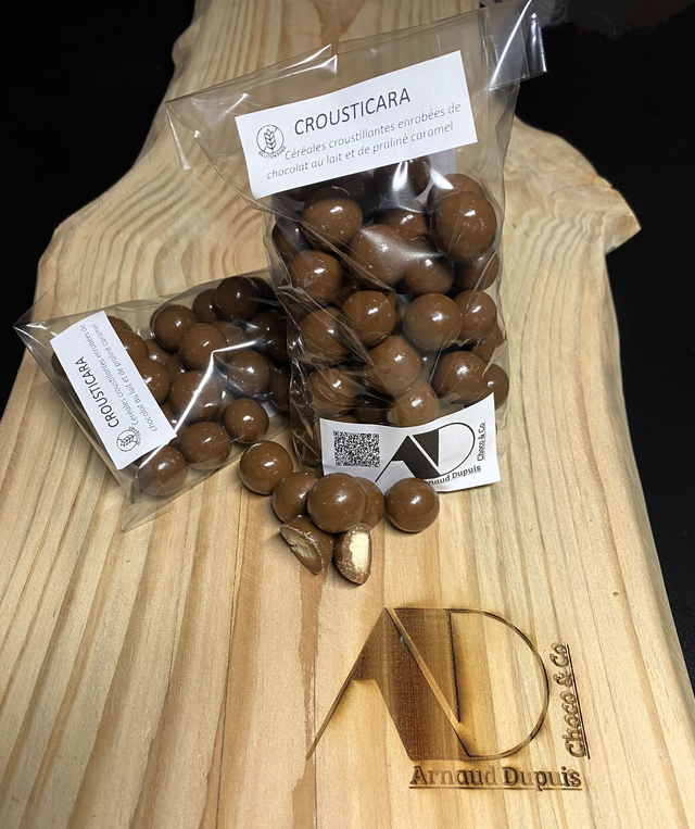 Crousticara - céréales enrobées de chocolat lait praliné caramel - sans gluten