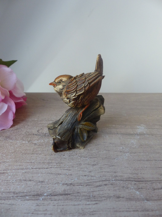 Figurine Oiseau en résine polychrome, Petit Moineau Vintage Faro Lucchesi Peint à la Main en Italie, Collection oiseaux home décor nature