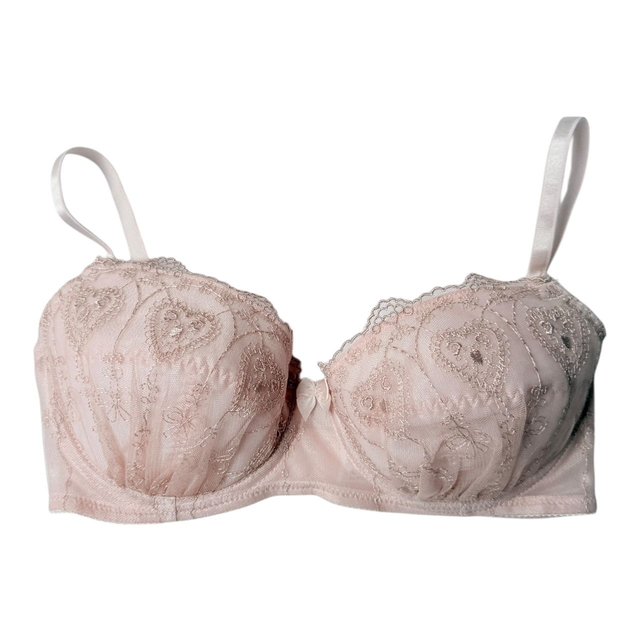 Pink heart floral embroidered lace Japanese Bra UK 32C  