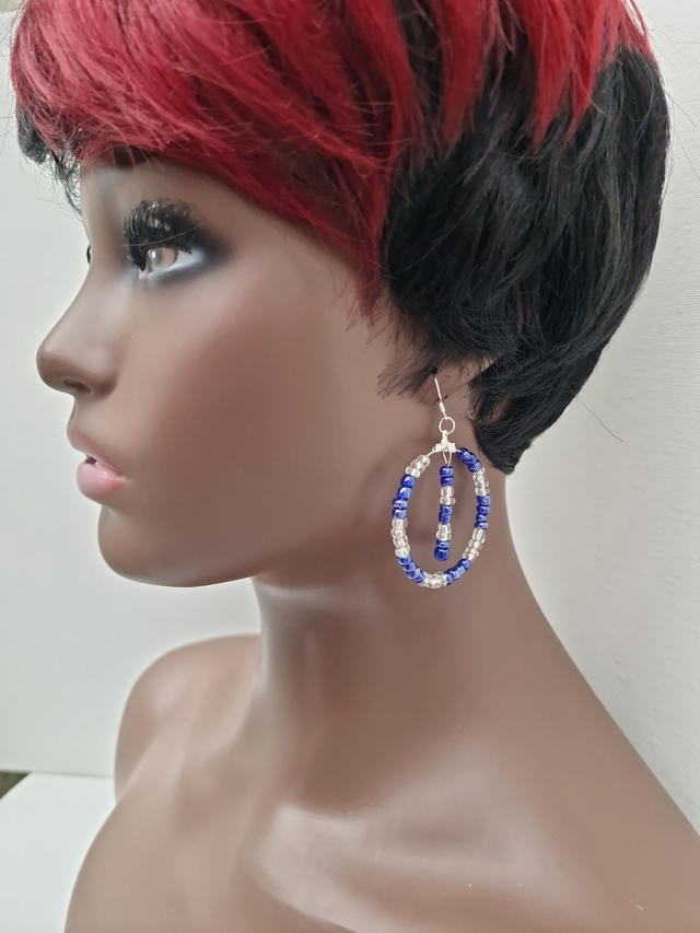 Boucles D&#039;oreilles Créoles Pendantes Acier Perles Violettes Bleues Transparentes