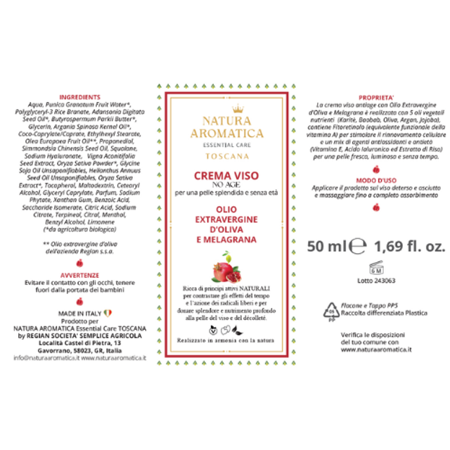 Crema viso Anti-Age all’Olio EVO e Melagrana - 50ml