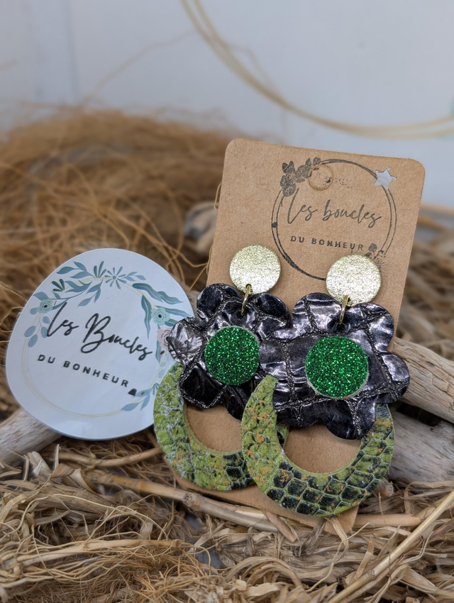 Boucles d'oreilles fleur rétro vert mo714