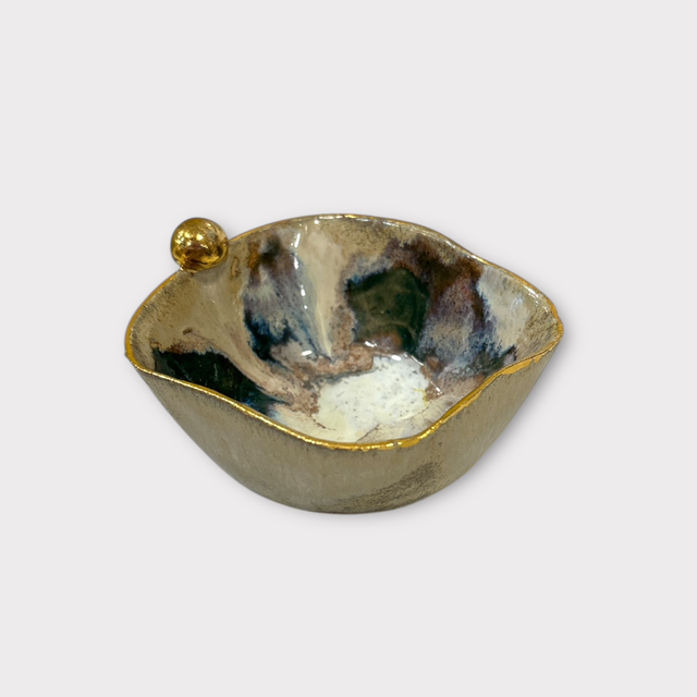 Smykkeskål #13 m. Guldknop, lille, Af Helle Bornæs  