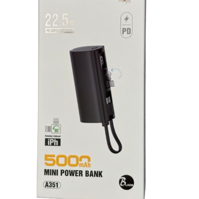 Mini 5000 mAh power bank for lightning and usb C