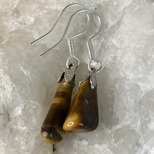 Tiger&#039;s Eye Drop Earrings with Sterling Silver Hooks