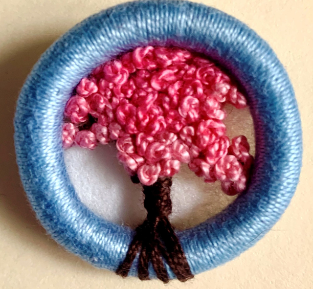 Dorset Button Brooch, Cherry Blossom Tree